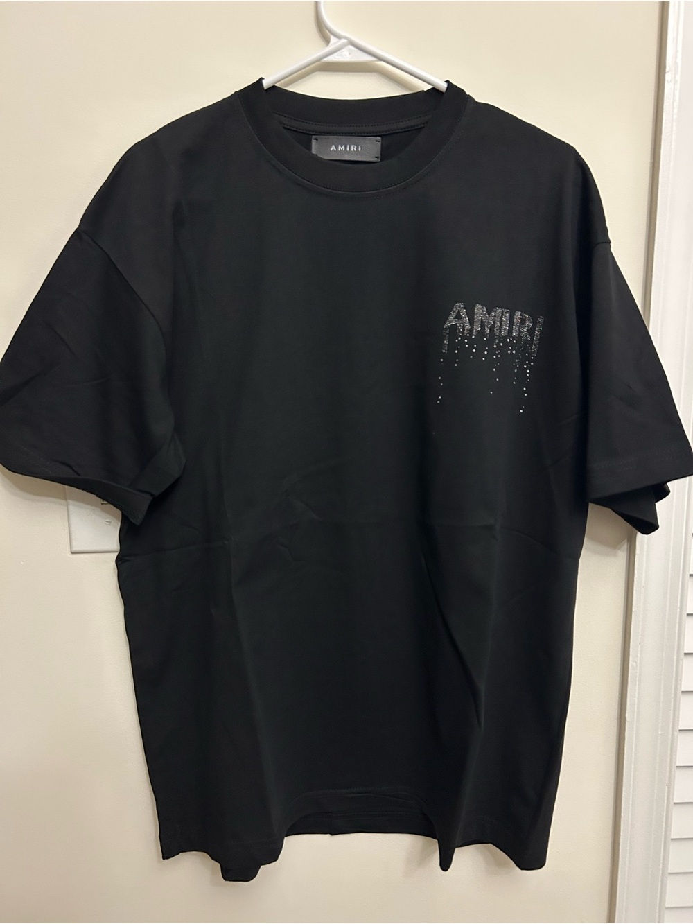 AMIRI Black Short Sleeve Tee with Crystal-Embellished Logo